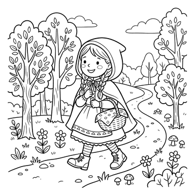 Coloriage Le Petit Chaperon Rouge dans la Forêt