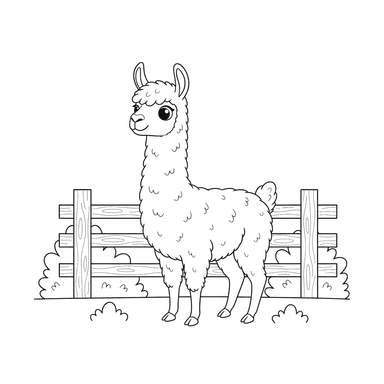 Coloriage Lama près d'une clôture