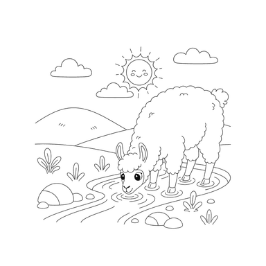 Llama Drinking Water Coloring Page