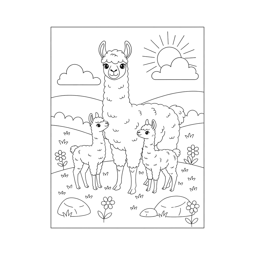 Coloriage Famille de Lamas