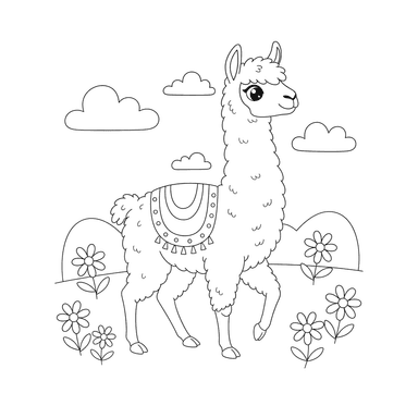 Coloriage Lama dans un Champ pour Enfants