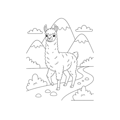 Coloriage Lama sur un Sentier de Montagne