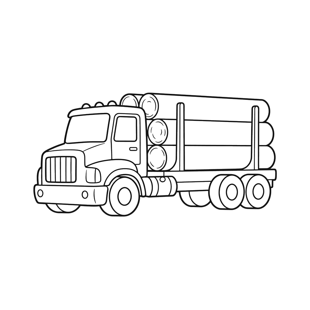 Holztransporter mit Baumstämmen Ausmalbild