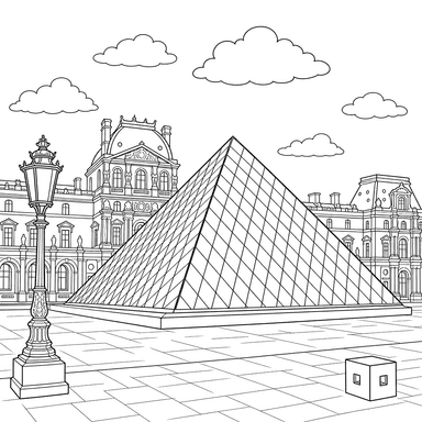 Dibujo para colorear de la Pirámide del Louvre