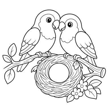 Unzertrennliche am Nest — Ausmalbild