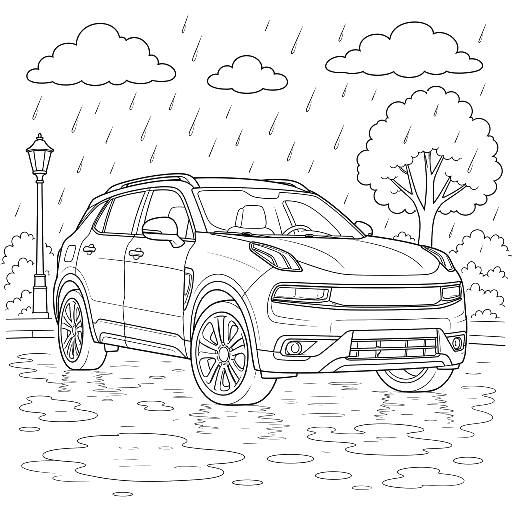 Desenho para colorir: Lynk & Co 01 em tempo chuvoso