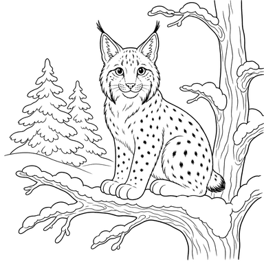 Luchs auf verschneitem Ast Ausmalbild