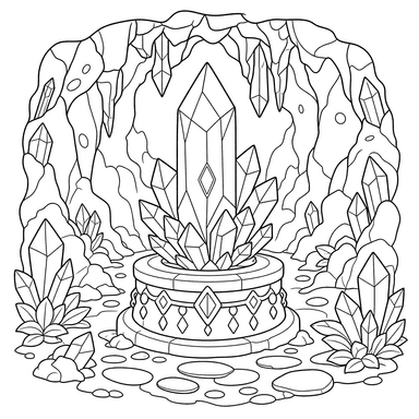 Cristal magique dans une grotte — coloriage