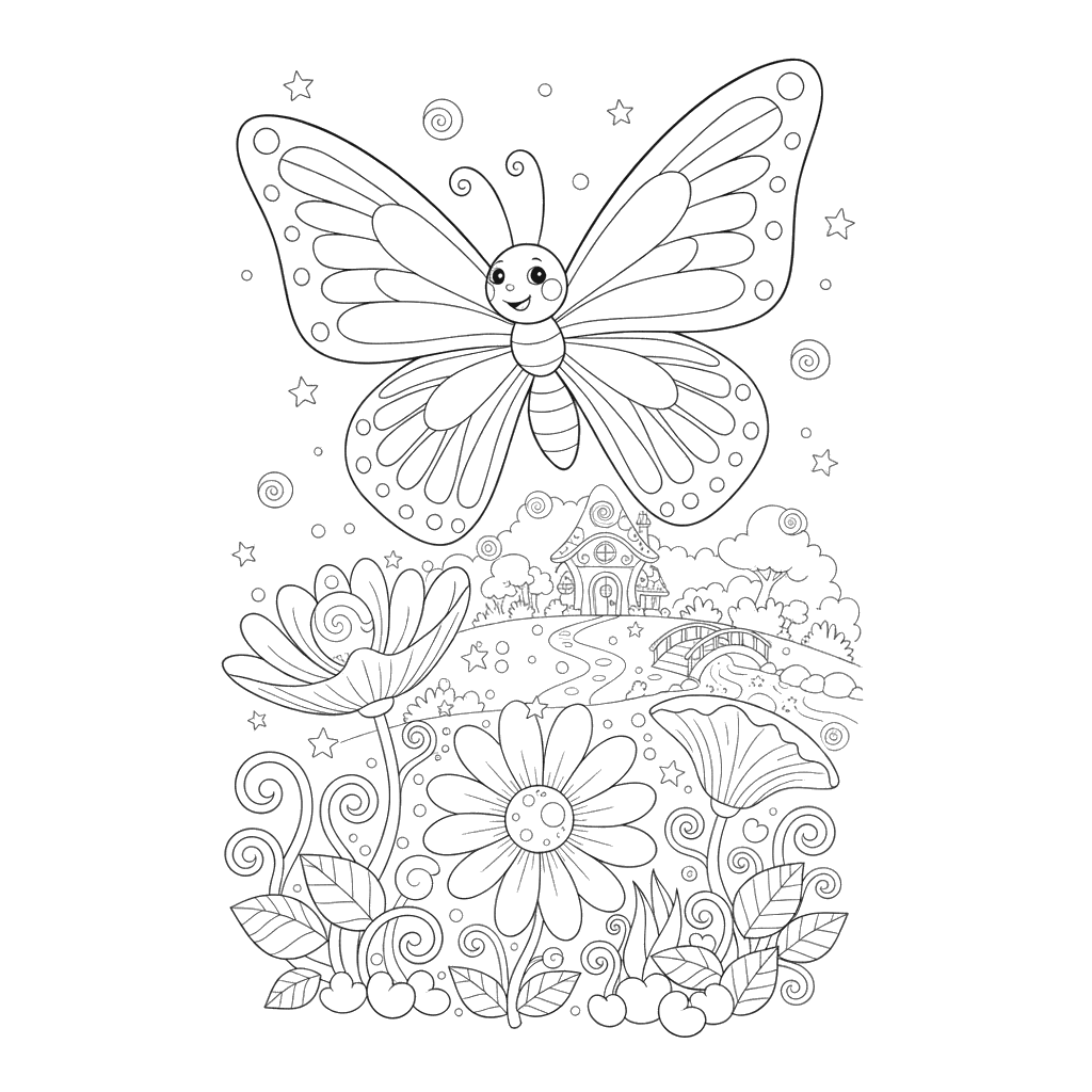 Borboleta arco-íris mágica para colorir