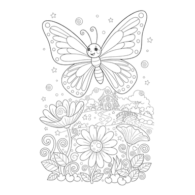 Dibujo para Colorear Mariposa Mágica Arcoíris