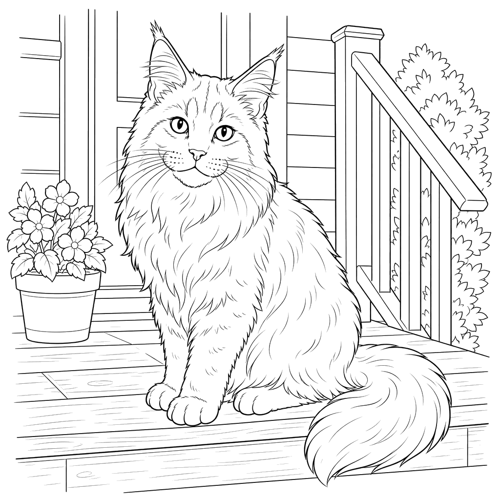 Maine-Coon auf der Veranda