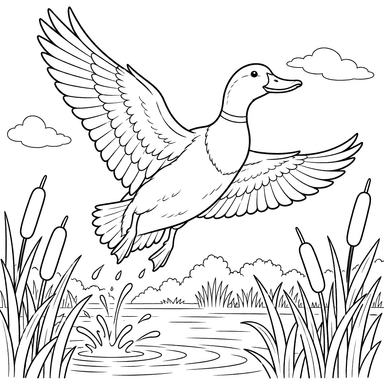 Mallard Duck Flying Over Reeds