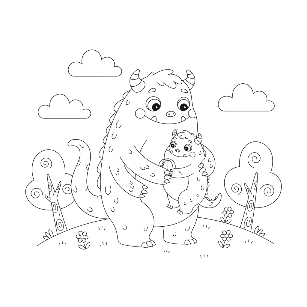 Coloriage Maman Monstre et Bébé