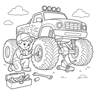 Monster-Truck Mechaniker Ausmalbild