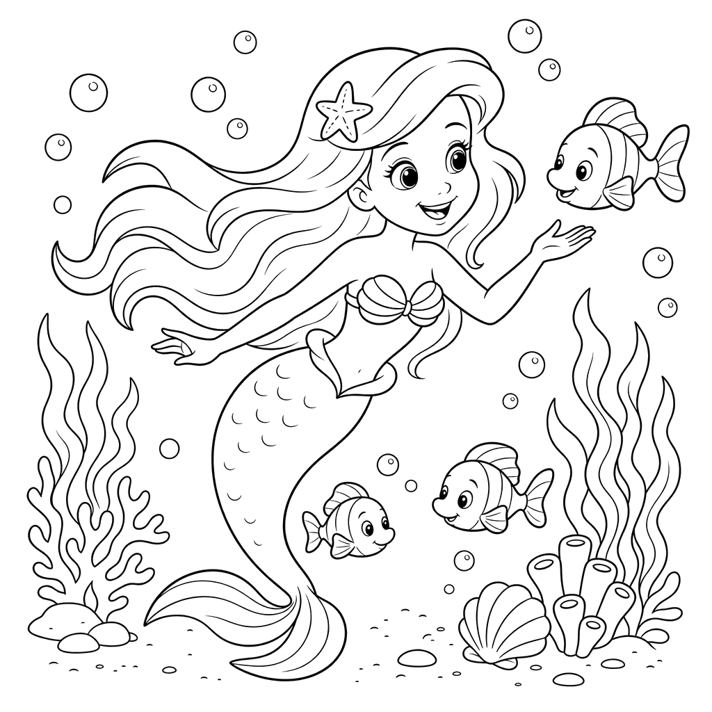 Meerjungfrau schwimmt mit Fischen
