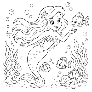 Meerjungfrau schwimmt mit Fischen