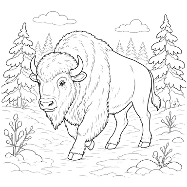 Bison Puissant dans la Forêt d'Hiver