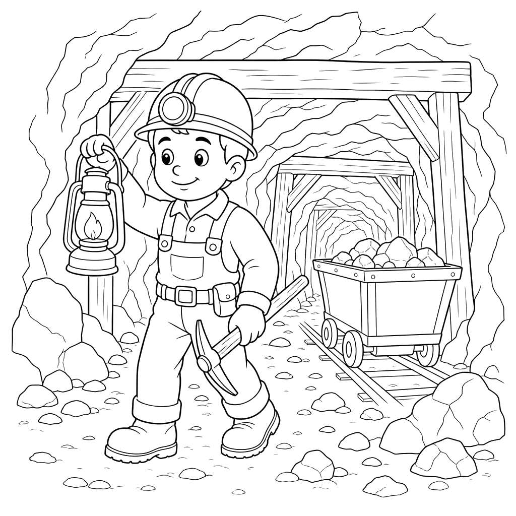 Desenho de Minerador com Lanterna para colorir