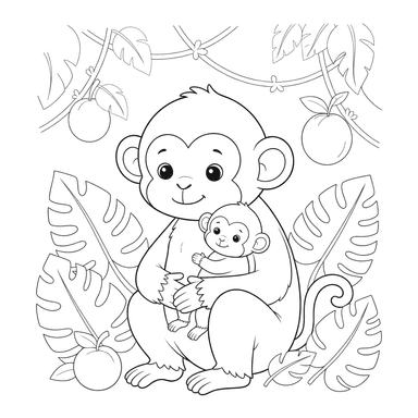 Singe et bébé dans la jungle
