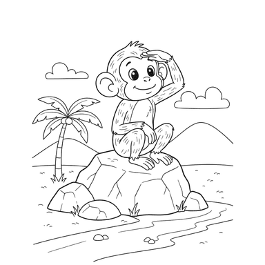 Dibujo para Colorear Mono Mirando desde la Roca