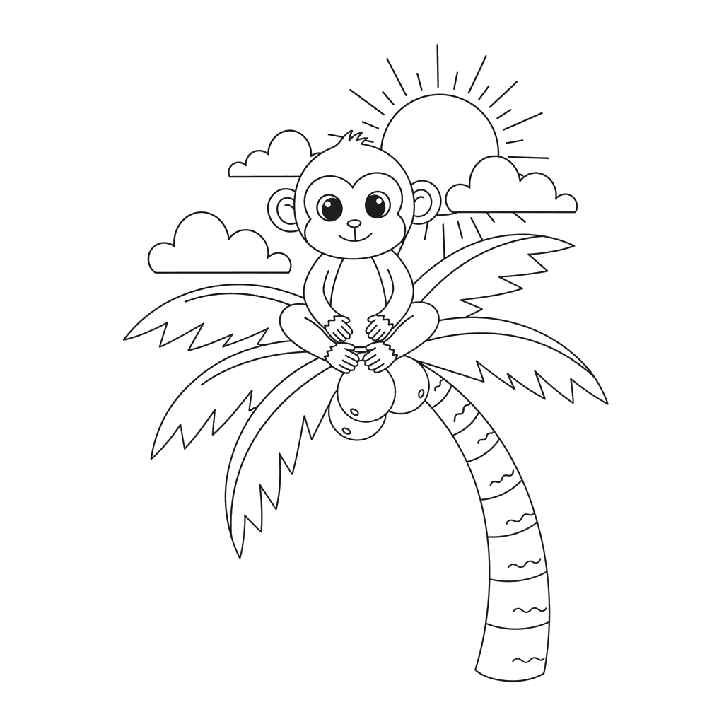 Affe auf Palme Ausmalbild