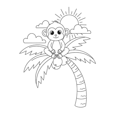 Coloriage Singe sur Palmier