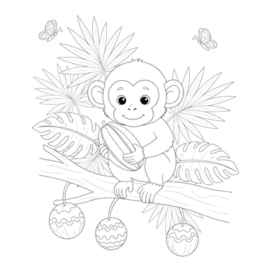 Coloriage Singe et Fruit Tropical