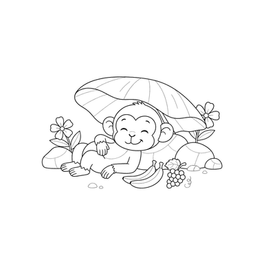 Singe se reposant sous une feuille