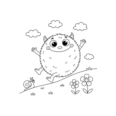 Dibujo para Colorear Monstruo Rodando por la Colina
