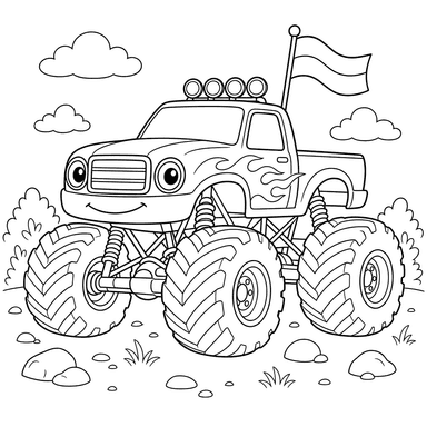 Coloriage Monster Truck avec un Drapeau
