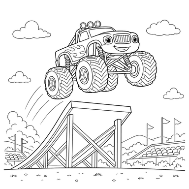 Coloriage Monster Truck sur un Tremplin