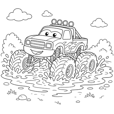 Monster truck dans une flaque