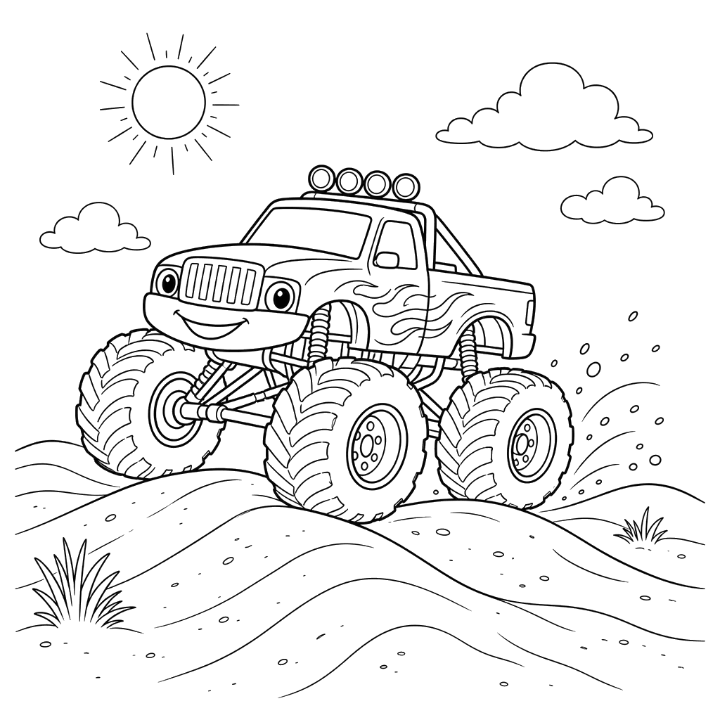 Monster-Truck in den Sanddünen Ausmalbild