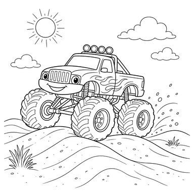 Dibujo para colorear de Monster Truck en las dunas