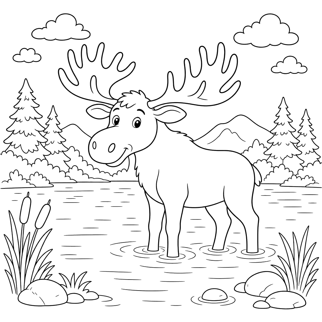 Coloriage Élan dans le Lac