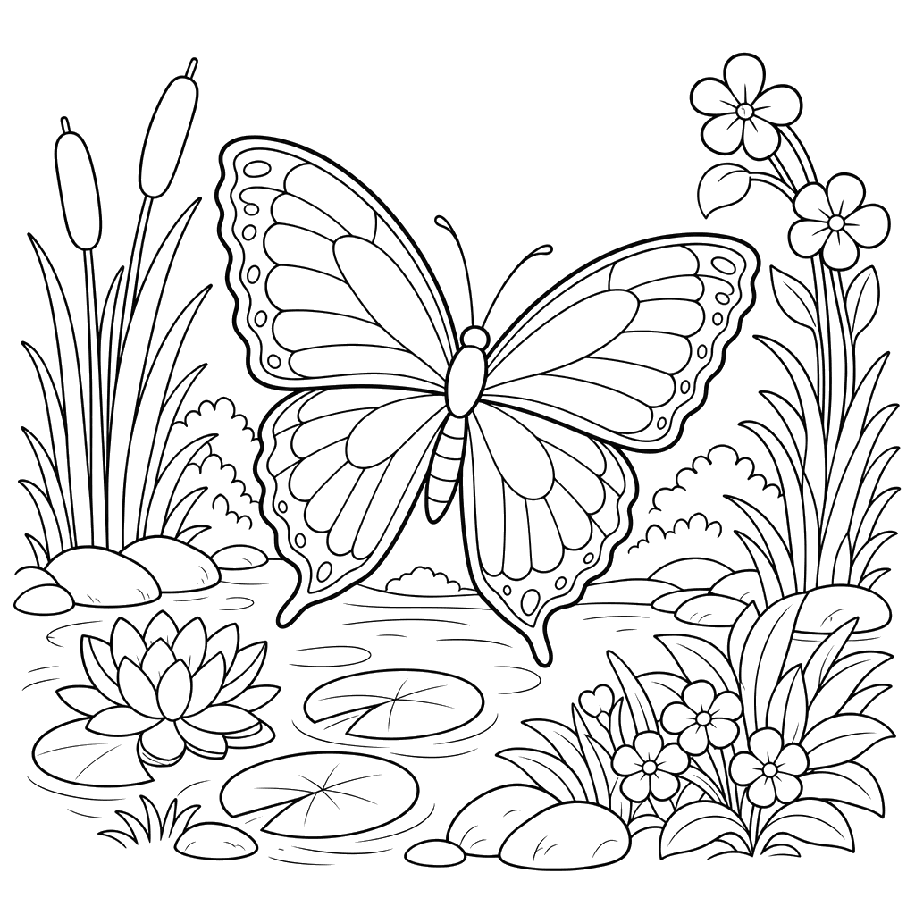 Morpho on the Pond — coloring page