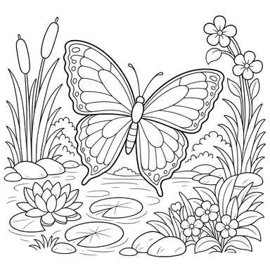 Morpho junto al estanque — dibujo para colorear