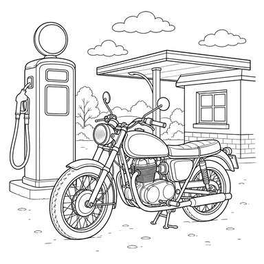 Retro-Motorrad an der alten Tankstelle