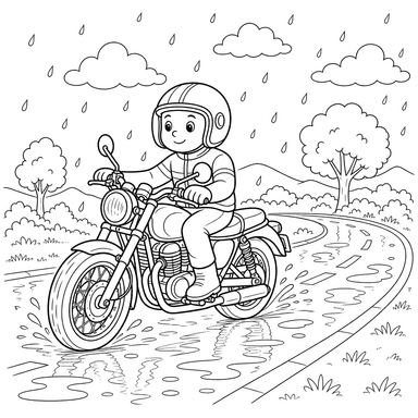 Desenho para colorir de Moto na chuva