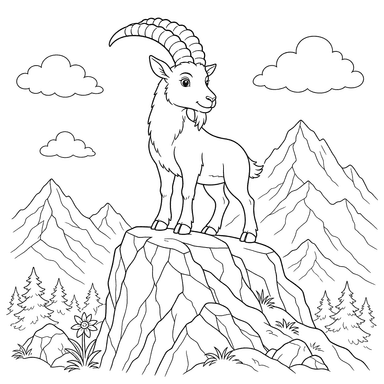 Dibujo para colorear de Íbice en la Montaña