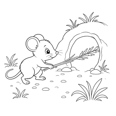 Desenho para colorir de rato com folha