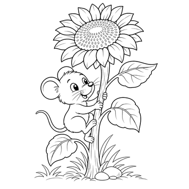 Maus klettert auf eine Sonnenblume