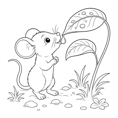 Ausmalbild Maus mit Tautropfen