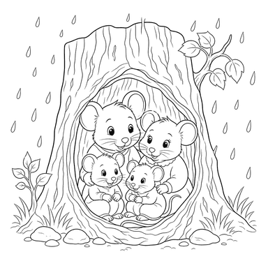 Famille de souris dans l'arbre