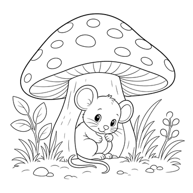 Kleine Maus unter dem Pilz