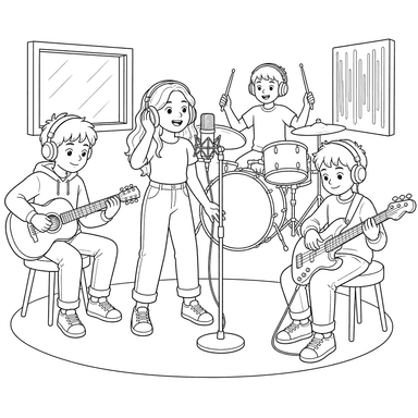 Desenho para colorir de Banda de música no estúdio