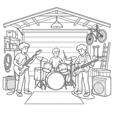 Musiciens répétant dans un garage