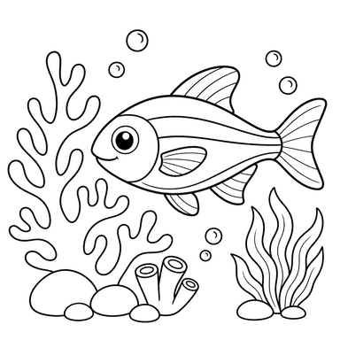 Peixe néon perto de coral — Desenho para colorir