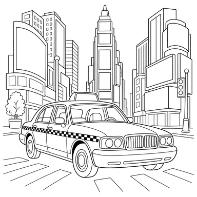 Dibujo para colorear de Taxi de Nueva York en Times Square