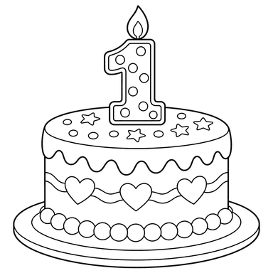 Número 1 en pastel de cumpleaños — dibujo para colorear